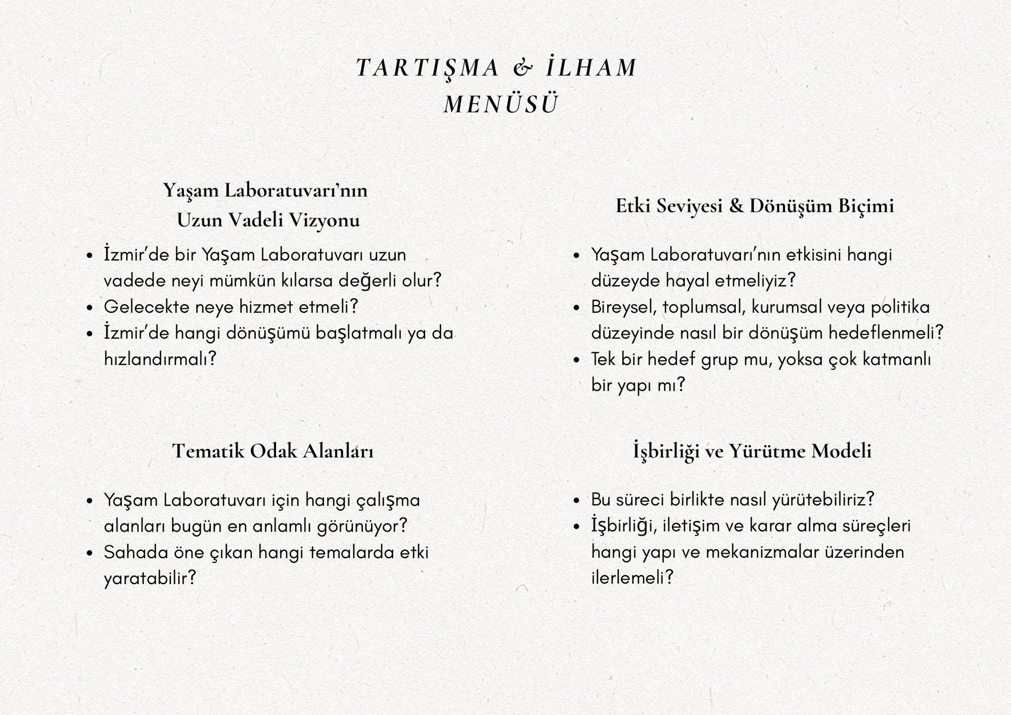 Tartışma ve ilham menüsü